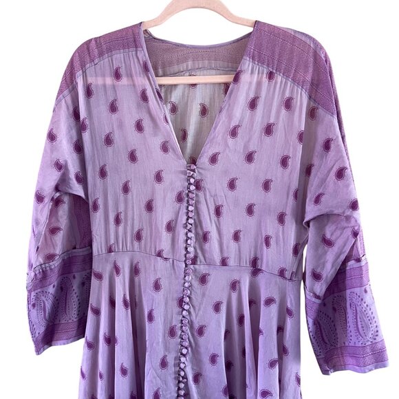 Cris Barros Womens Size Medium Purple Cotton Paisley Handkerchief Hemline Dress - Picture 4 of 12